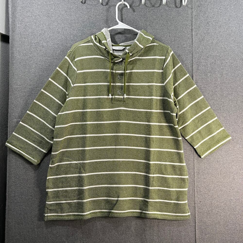 Sport Savvy Textured French Terry 3/4 Sleeve Hooded Tunic Rich Green, Large